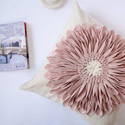 Oiseauvoler Decorative Throw Pillow Covershandmade 3D Flower Cushion Cover Cases Accent Pillowslip Square Gift Home Sofa Car Bed Room Decor 18 X 18 Inch Rose Gold thumb #5