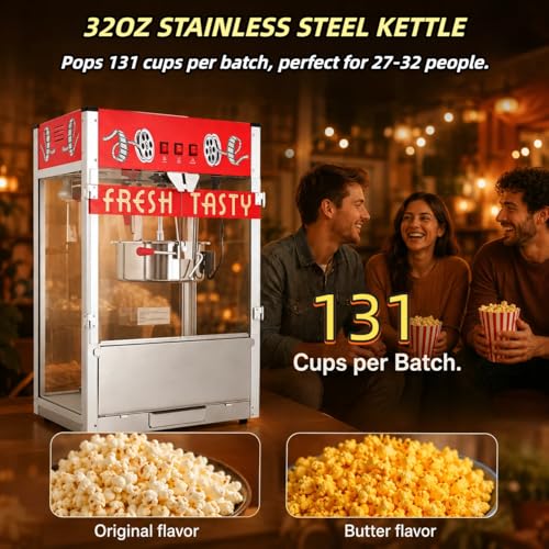 Image of 32OZ Commercial Countertop Popcorn Machine, Theater Style, Red