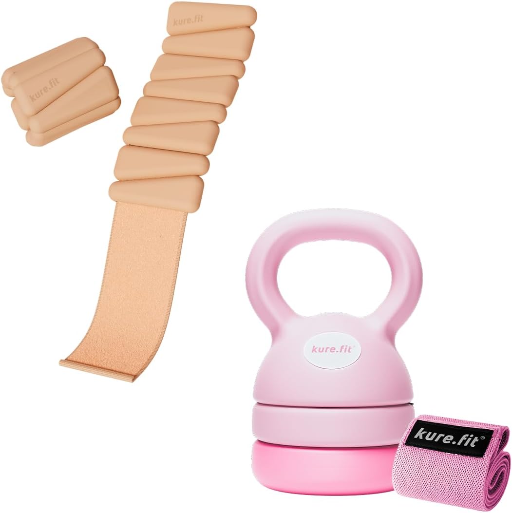 Pink Kettlebell 5-12lb & Golden sand Weights Set 1lb Bundle | Home Gym