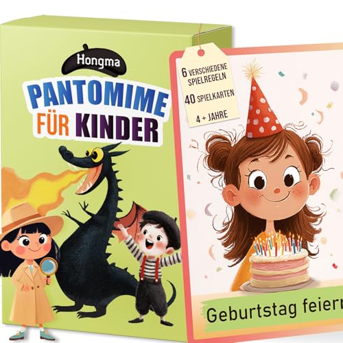 Hongma Pantomime Karten Spiel für Kinder 43pcs Pantomime Scharade Kartenspiel mit 6 Spielregeln Lustiges Ratespiel Spiele für Mädchen Jungen Familien Gesellschaftsspiel