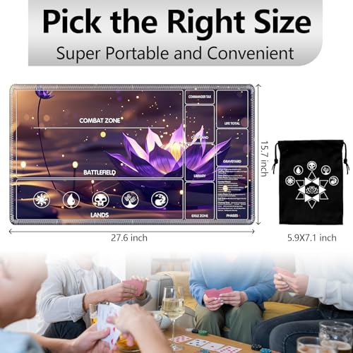 Image of for MTG Playmat with Card Storage Bag,Non-Slip Rubber Base & Smooth Surface 27.6x15.7in,Beginner-Friendly Magic Mat for Commander Deck,Purple Lotus Flower-1