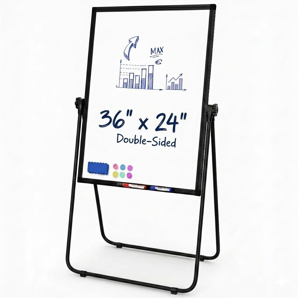 FORTUNO 36x24 U Stand Whiteboard, Double Sided Magnetic Dry Erase Board with Stand,Height Adjustable Portable Sturdy White Board for Homeschool Office Classroom, Black