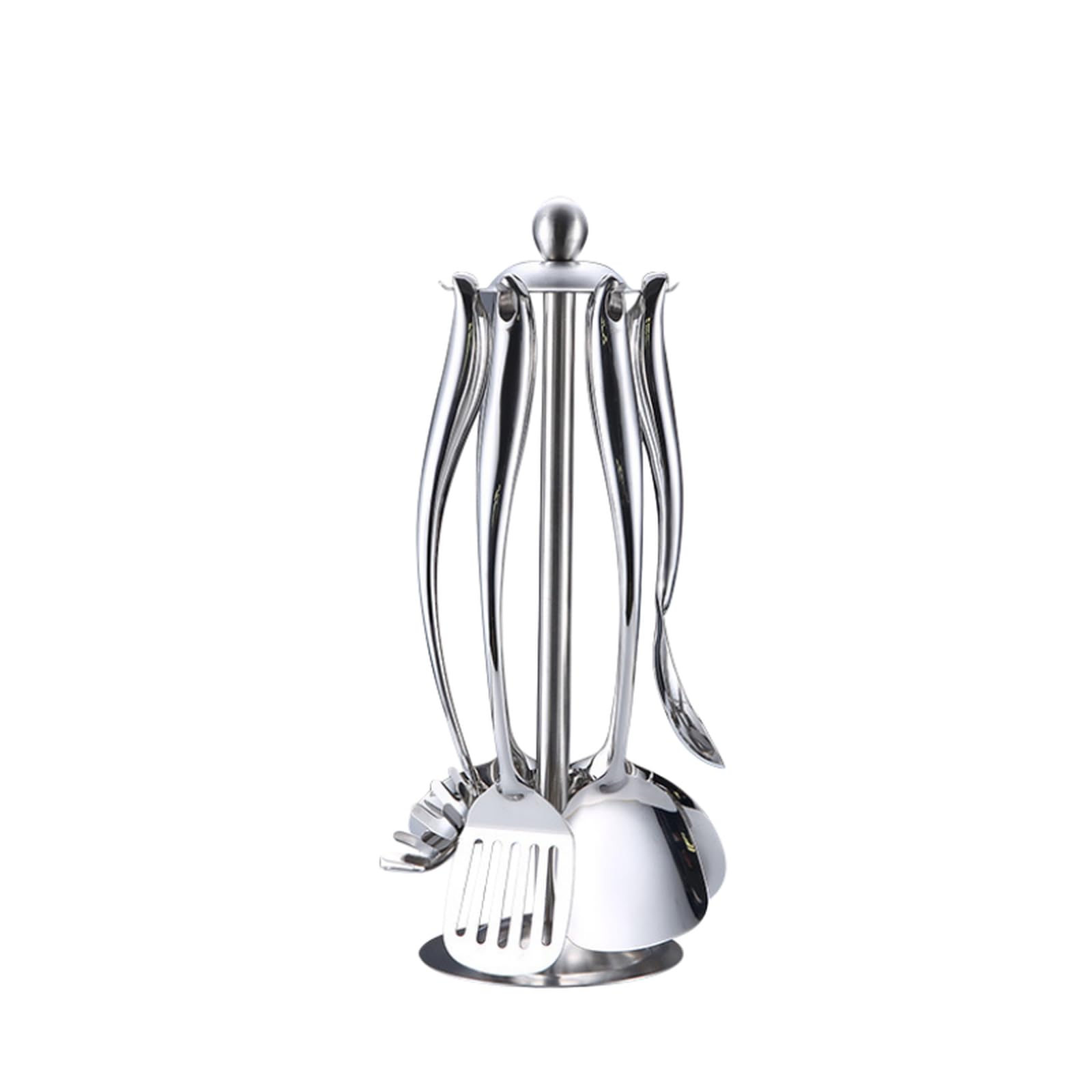 Küchenhelfer-Set aus Edelstahl 304, 7-teilig, hitzebeständig, inklusive Pfannenwender, Suppenkelle, Schaumlöffel, Pastalöffel und Schaumlöffel.
