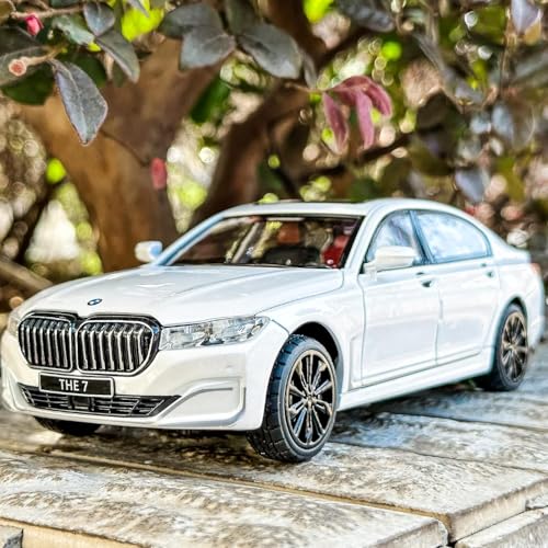 Image of Diecast BMW 7Series 760 THE7 Toy Car 1:24 Scale Model,Pull Back Vehicles Alloy Simulation Supercar with Lights and Sound Also for Car Dashboard,Kids (White)