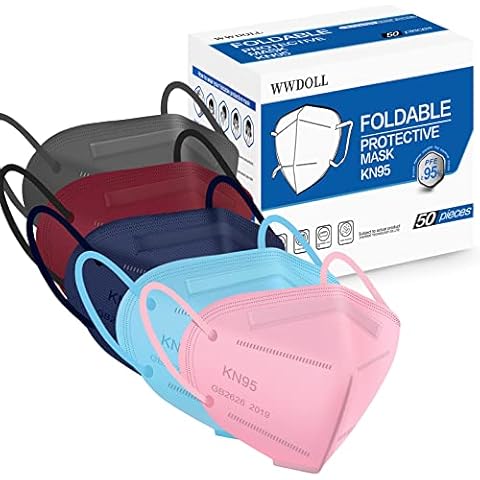 WWDOLL KN95 Face Mask 50 PCs, Multiple Colour 5 Layers KN95 Masks, Disposable Respirator Protection Mask for Men and Women(Pink, Blue, Grey, Red, Purple) Cover
