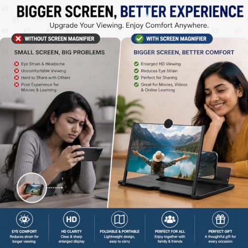 Image of DRUMSTONE ( 2026 Brings 15 Years Warranty )Mobile Screen Magnifier HD Phone Screen Enlarger Foldable Stand for Movies, Videos, Online Classes & Travel Use