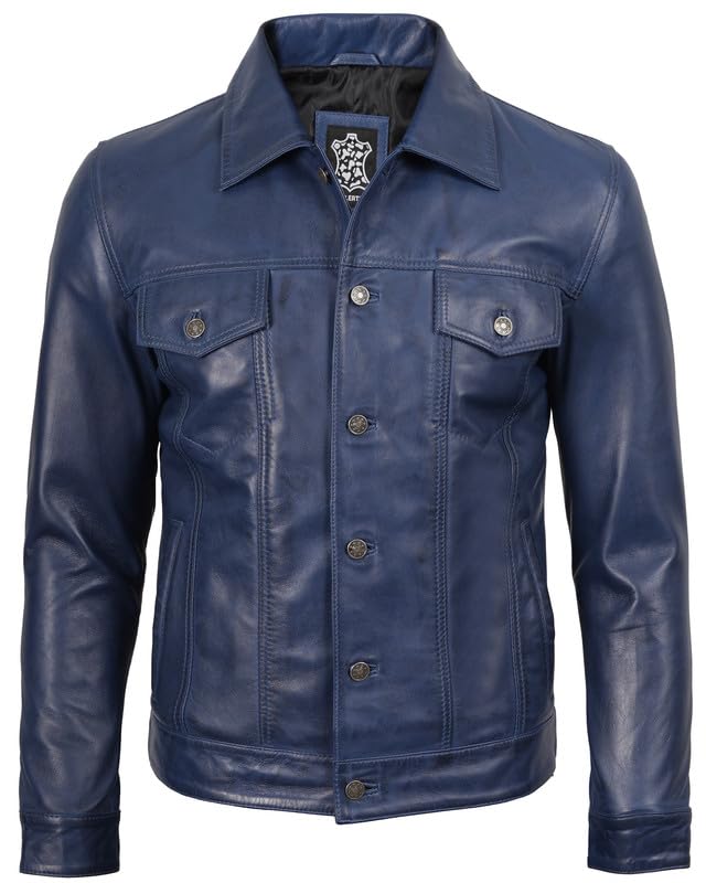 Image of Blingsoul Men's Leather Jacket - Real Full-Grain Lambskin Trucker Jacket for Men