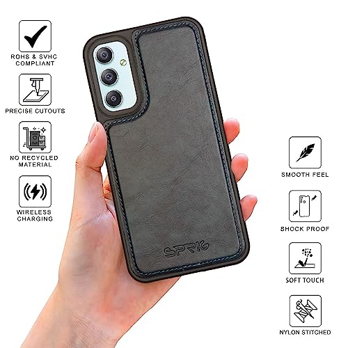 Image of SPRIG Compatible with Samsung Galaxy A34 5G Phone Glossy PU Leather TPU Premium Back Cover Drop Tested Shock Proof Mobile Case for Men, Women, Boys and Girls with Camera Protection (Blue)