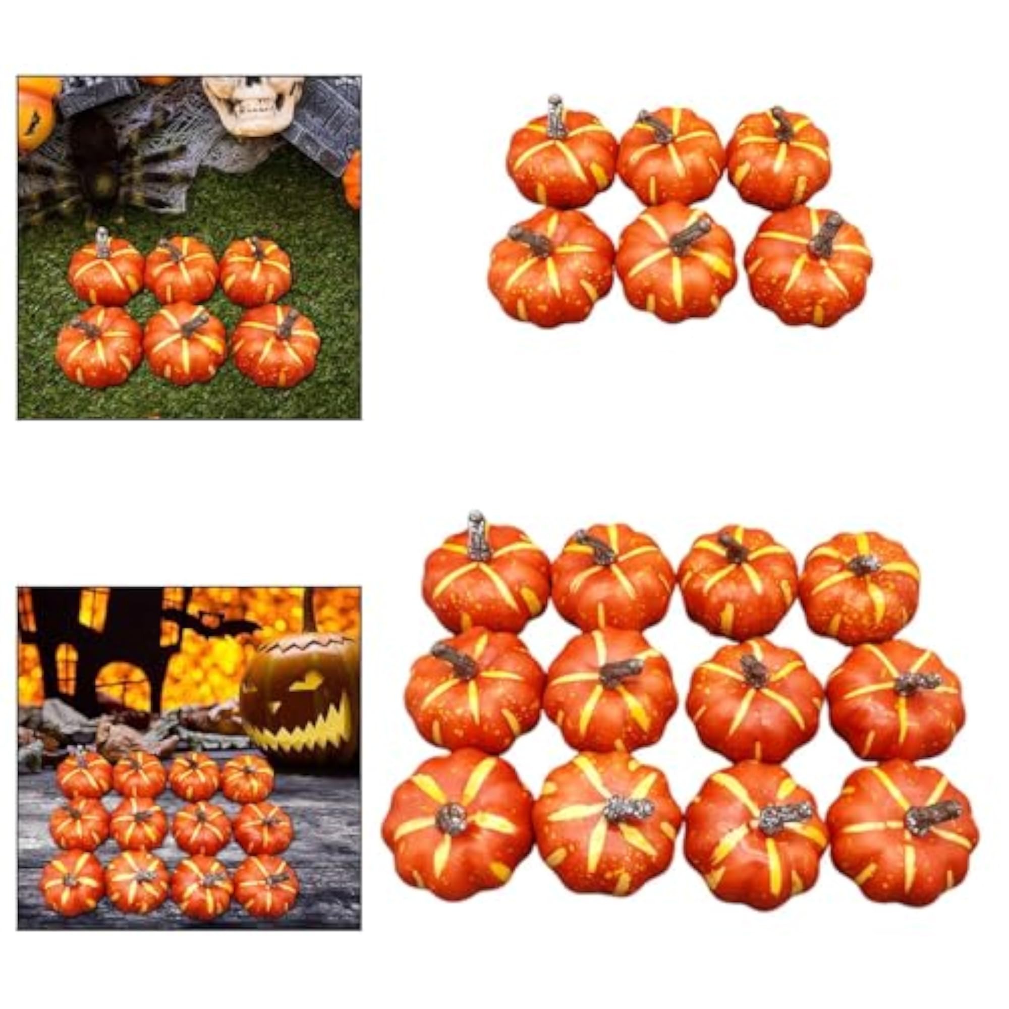 Artificial Pumpkins Decor Decorative Orange for Dining Table Party Farmhouse 6 Piece