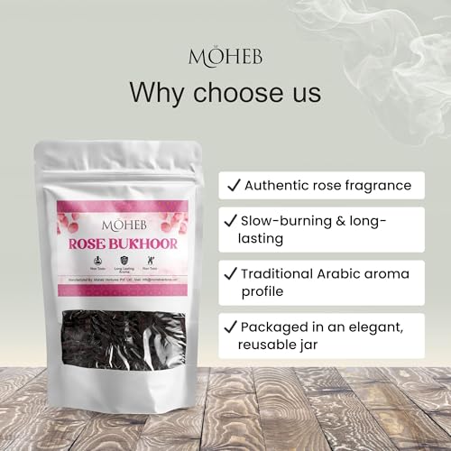 Image of Moheb Bukhur 25 Gram Arabic Fragrance Pouch | Long Lasting & Non-Toxic Bakhoor for Home, Office, Temple, Mosque | Use with Charcoal (Rose)