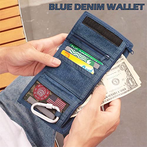 Rough Enough Kids Wallet For Teen Boy With Lanyard Keychain Trifold Canvas Denim Blue Casual #TOP2
