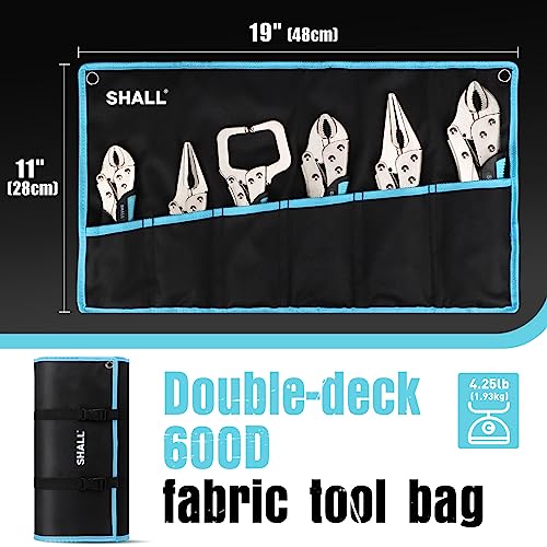SHALL 6-teilige Gripzangen-Set: Schraubstockzangen, Gebogene Backen, Nase, Locking-C-Klemme, Zweifarbiger TPR-Griff, Rolltasche Enthalten
