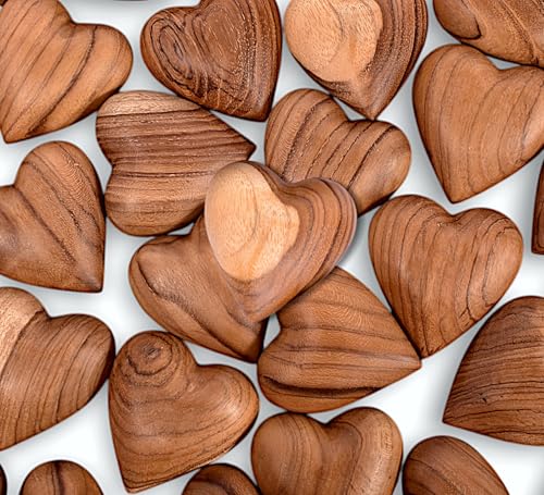 THE FASTREND Handcrafted Wooden Heart Sculpture Solid Natural Wood Decor | Romantic Gift for Anniversary Wedding & Valentine Day (Set of 5)