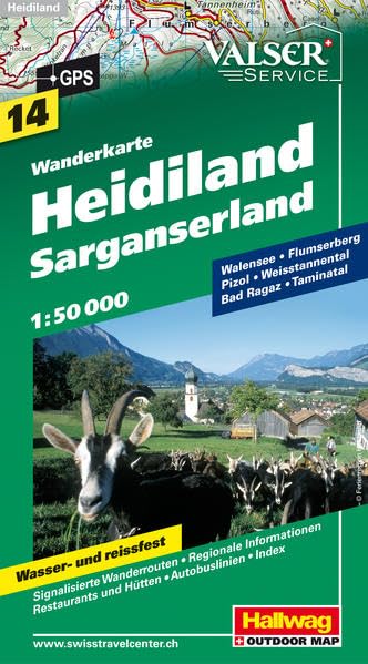 Heidiland-Sarganserland Wanderkarte Nr. 14, 1:50 000: Walensee, flumserberg, Pizol, Weisstannental, Bad Ragaz, Taminatal: Walensee, Flumserberg, ... reißfest. GPS (Hallwag Wanderkarten, Band 14)