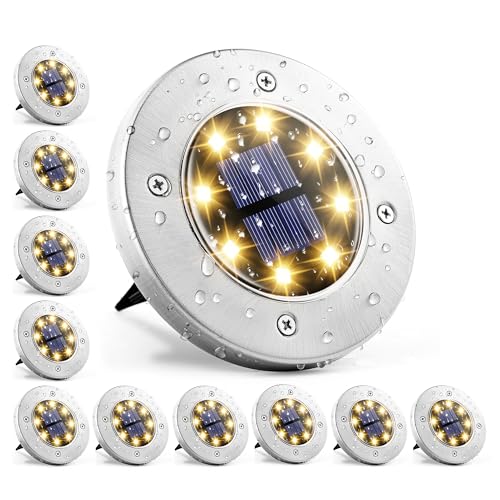 GIGALUMI Solar In-Ground Fence Lights - No-Drill Fence Lighting Solution Waterproof Perimeter Lights Compatible with Wood Metal & Concrete Fences (12 Pack Warm White)
