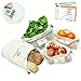 Produktbild HAUSHELD 100% Baumwolle + extra Klebefeld | 4 große & Wiederverwendbare Obst und Gemüse Beutel |Umweltfreundliche Einkaufsnetze/Obstbeutel