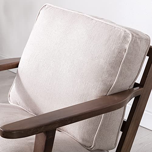 Lzareal Living Room Accent Chairs Mid Century Modern Reading Arm Chair, Fabric Bedroom Chair With Soild Wood Frame, Elegant Upholstered Side Chair, Beige-Fabric #TOP6