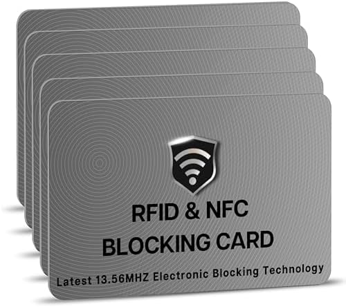 SaiTech IT 5 Pack RFID Blocking Cards, One Protects Entire Wallet Purse, NFC Contactless Bank Debit Credit Card Protector ID ATM Guard - Grey