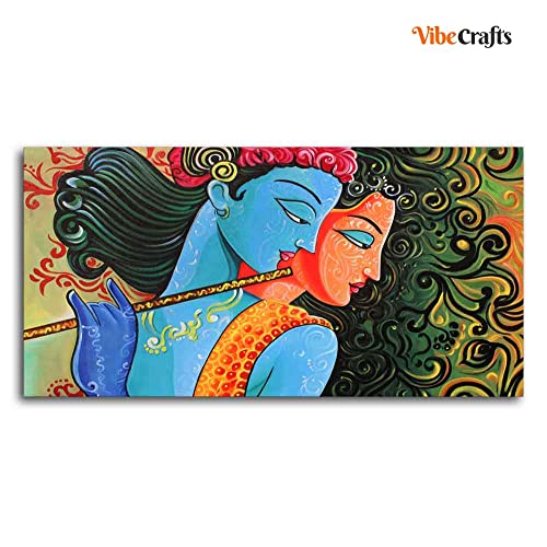 Image of VIBECRAFTS Canvas Paintings for Living Room Drawing Room Radha Krishna With Flute Canvas Wall Painting Fitted With Wooden Frame For Home | Office | Living Room | Gift (PTVCH 2473)