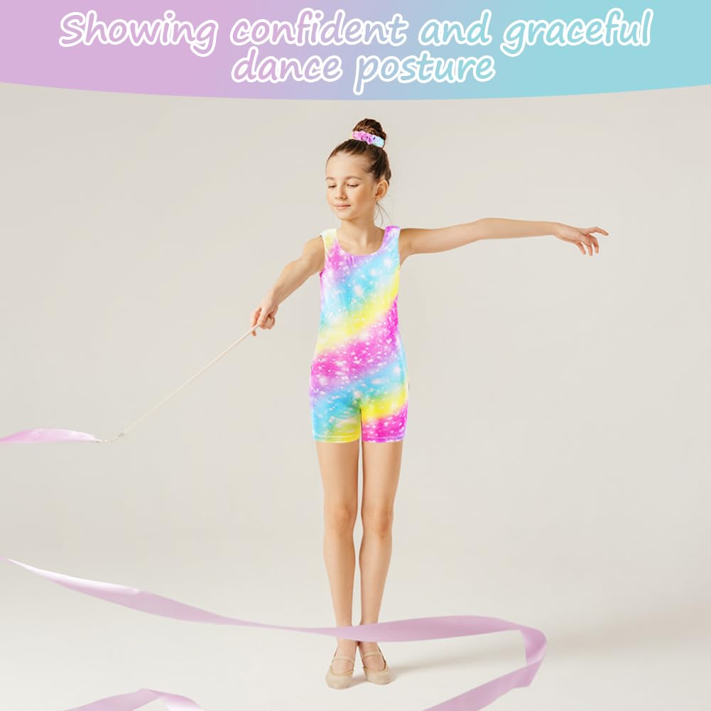 AOOWU Leotardos de Danza para Niña 2 PCS Body Cuello Redondo Sin Mangas Rosa 5-6 Años 120cm