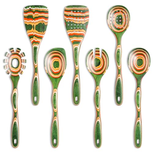 NAYAHOSE 7Pcs Pakkawood Kitchen Utensils Set for Cooking, Wooden Spoons
