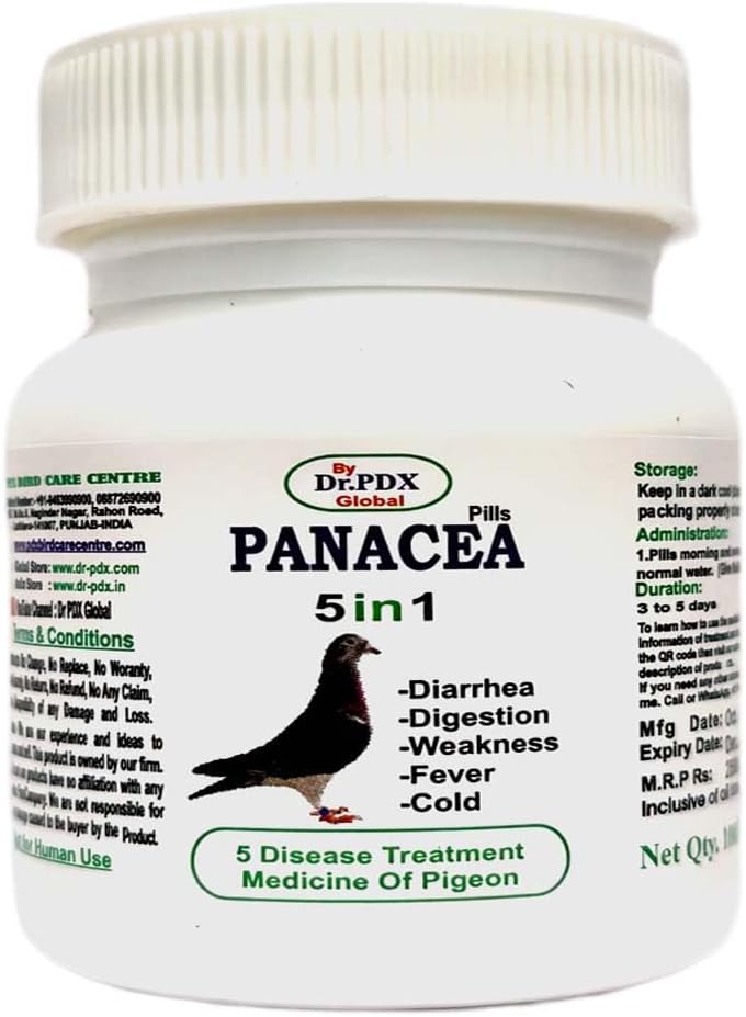 Panacea tabletki 5 w 1, leki do leczenia chorób gołębi, leczenie zielonej biegunki, wodnistej biegunki, bloku plonów, wymiotów, utraty wagi (100. tablet)