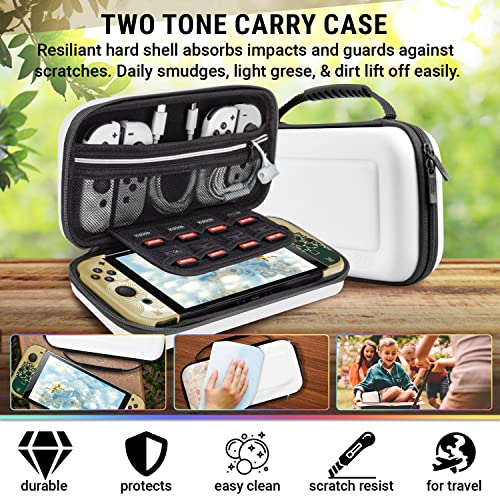 Kit de acesorios Orzly para Nintendo Switch Acesorios Oled Paquete esencial Estuche y protector de pantalla Funda Comfort Grip Cable cargador para auriculares Soporte para juegos y más - Edición OLED - imagen 2