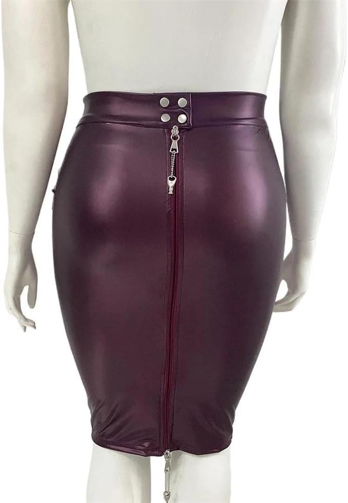 Women's Faux Leather Bodycon Knee Length Skirt for Club Party Slim Pencil2