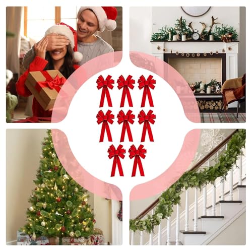 Lazos Navideños Grandes para Árbol de Navidad Set de 8 Piezas Decorativas para Corona y Chimenea 5