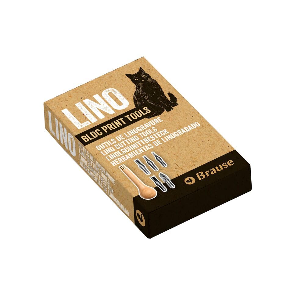 Brause 891B - Kit di apprendimento della linoleografia che comprende un manico in legno, 5 sgorbie e un estrattore