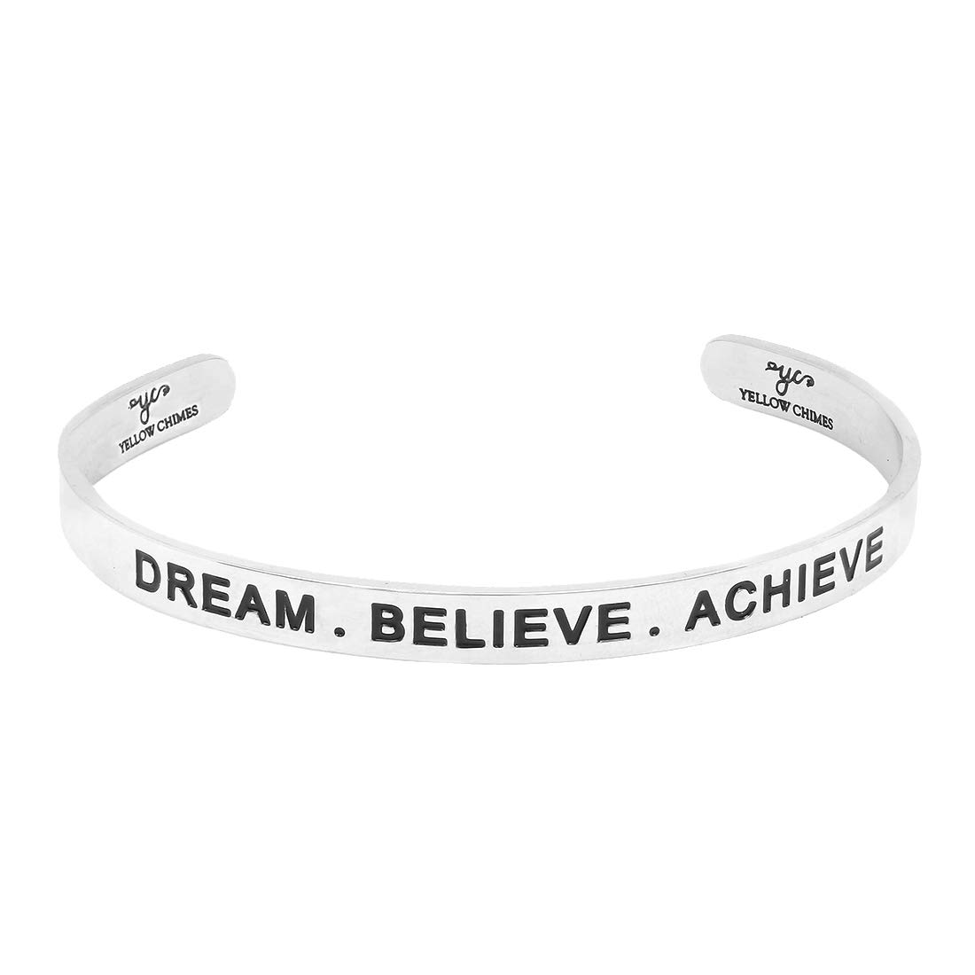 Bracelet for Unisex Dream Believe Achieve Inspirational Gifts Message Engraved Mirror Polish Stainless Steel Unisex Karma Band Kada Bracelet for Men and Women