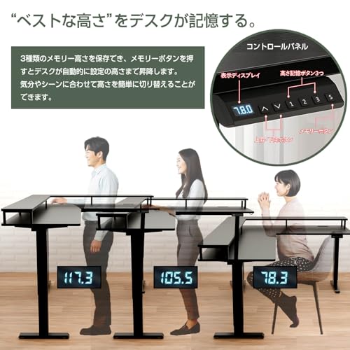 L字型昇降デスク 電動 昇降式デスク 幅150*120 昇降式 ゲーミングデスク l字 高さ調節 メモリー機能 パソコンデスク 衝突検知 静音 コンセント・USBポート付き 机 オフィスデスク モニター台付き ワークデスク（組立タイプ/ブラック） [4]