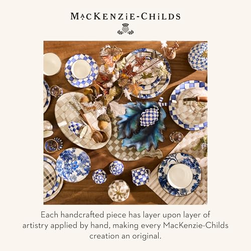 Image of MACKENZIE-CHILDS Enamel Charger Plate, Charger Decoration Plate for Dinner Plates or Home Decor, 12 Inches, Brown-and-Gold Tartan Mocha