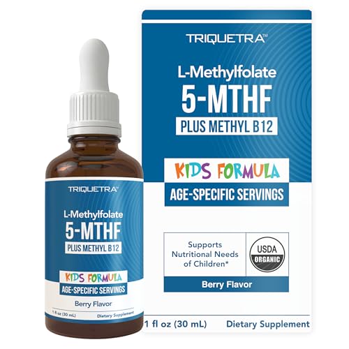 Organic Kids L-Methylfolate + Methyl B12 Cofactor - MTHFR Sublingual Form - 5-MTHF, Superior Form of Folate - Adjustable Dosing for All Ages - Mood, Behavior, Cognition - Organic Berry Flavor, 1 Fl oz
