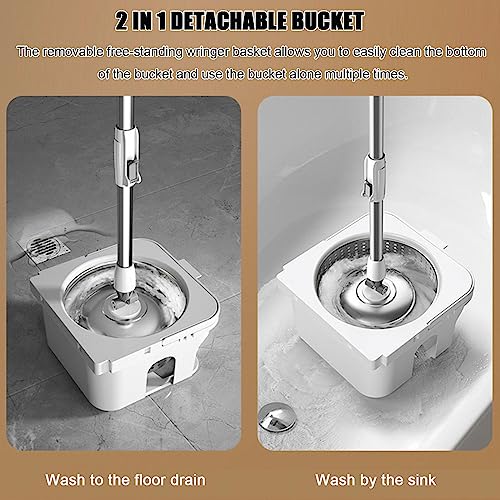 AMNOOL Spin Mop und Eimer mit Wringer-Set - Selbstreinigender Nass-/Staubwischer für Hartholz – Reinigungsmopp-Eimer für Den Hausgebrauch – Flacher Bodenwischer, mit 5 Mikrofaser-Mopps – Bild 3