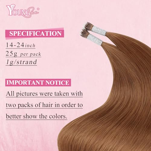 Image of YoungSee Nano Ring Hair Extensions Human Hair Copper Nano Hair Extensions Real Human Hair Copper Nanoring Extension 20 Inch for Long Hair Silky Straight 25s 25g