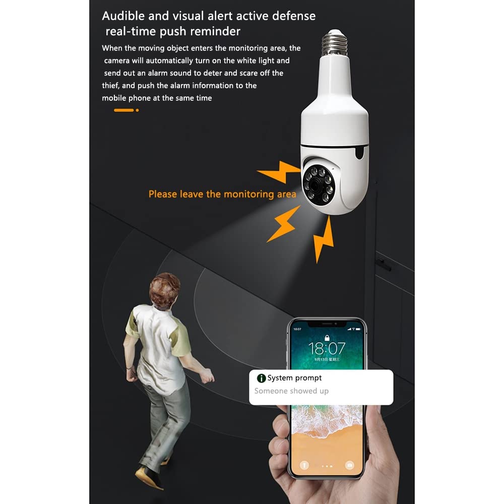 Cam�Ra � Ampoule � T�Te Mobile � 360 �, Cam�Ra de S�Curit� WiFi HD, Cam�Ra de Plafond � D�Fense avec Alarme Sonore et Lumineuse