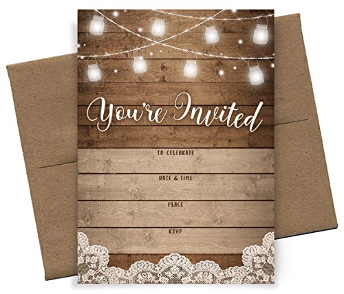 Rustic Fill-In Party Invitations, 25 Invites And Envelopes, Bridal Shower, Baby Shower, Rehearsal Dinner, Birthday Party, And Anniversary Parties #TOP3