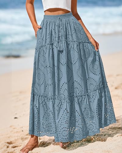 Image of BTFBM Eyelet Long Skirts for Women Beach Vacation