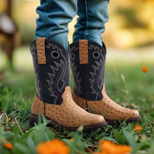 Rollda Boys Cowboy Boots Kids Western Boots Square Toe Girls Cowgirl Boots for Toddler/Little Kid/Big Kid3