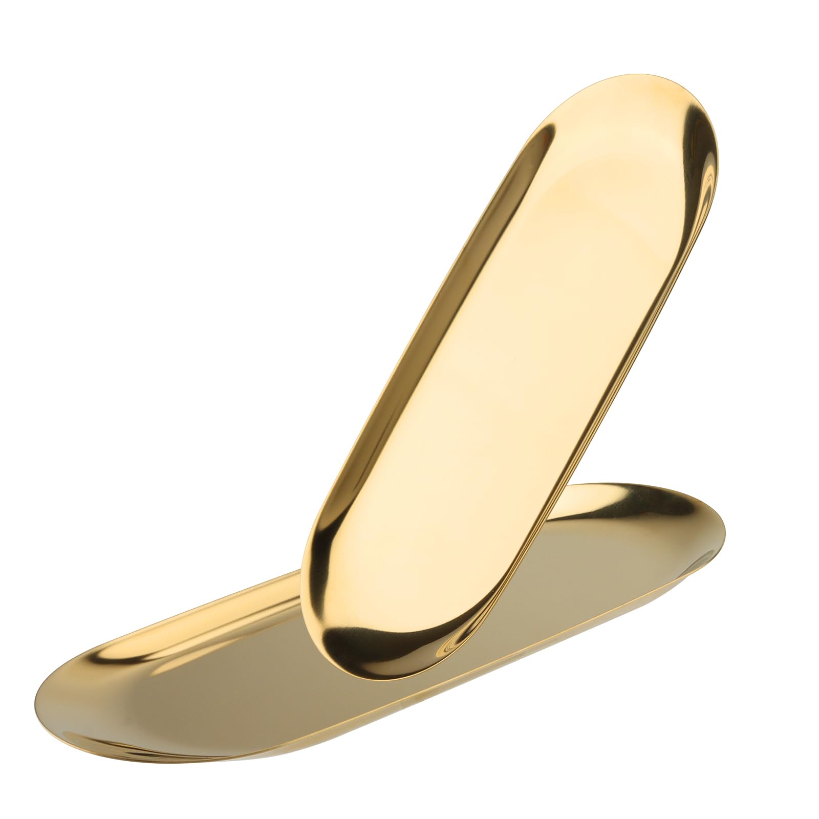 6 piatti da portata in acciaio inox dorato, piccoli vassoi decorativi, ovali, piatti decorativi allungati, per gioielli cosmetici (23 x 9,5 cm)