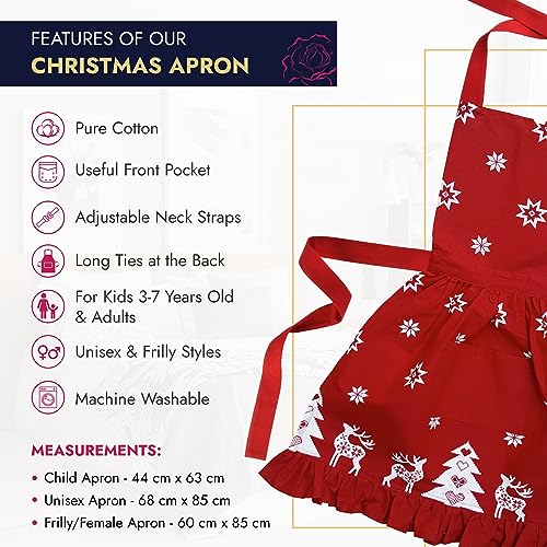 Ragged Rose Christmas Apron, Kids Aprons for Cooking & Dishwashing, Frilly Apron with Adjustable Neck Strap, Front Pocket - Image 4