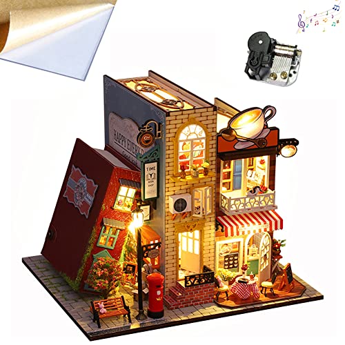 DIY Puppenhaus Miniatur-Holzmöbel-Set, Puppenhaus-Set mit staubdichter Abdeckung und Spieluhr, handgefertigtes Mini…