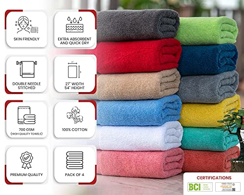 Akti Premium Bath Towels Set Of 4, Cotton Shower Towels For Bathroom Set, 700 Gsm Bath Towel Set, 27X54 Inches, Highly Absorbent & Quick Drying, Hotel Collection Towels - Hibiscus Towels #TOP6