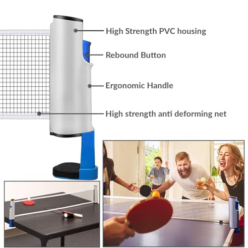 Image of GISCO Portable Retractable Table Tennis Net for Any Table Table Tennis (T.T) Net Set | Portable Ping Pong Net | Quick Easy Setup and Push Clamp Net with Adjustable Length