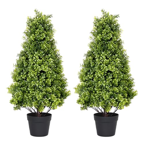 2.5ft Artificial Boxwood Topiary Trees, 30'' UV Resistant Faux Plants for Outdoor Planter, Front Porch Decor, Set of 2