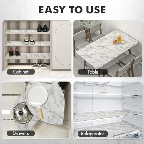 Image of Drawer Liner, Waterproof Refragerator Liner, Self Adhesive Shelf Liners for Kitchen Cabinet,No Slip Cupboard Mats Fridge Liner, Bathroom Sink Mat Cabinet Liner Roll (Matt Marble, 24 x 60 Inch)