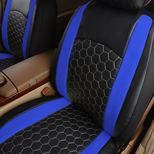 Flying Banner Car Seat Covers Full Set Faux Leather Embroidery Quality Sport Man Truck Airbag Compatible Rear Bench Split 40/60 50/50 60/40 Quilted 5Mm Thickness Spoonge (Blue Black, Full Set) #TOP4