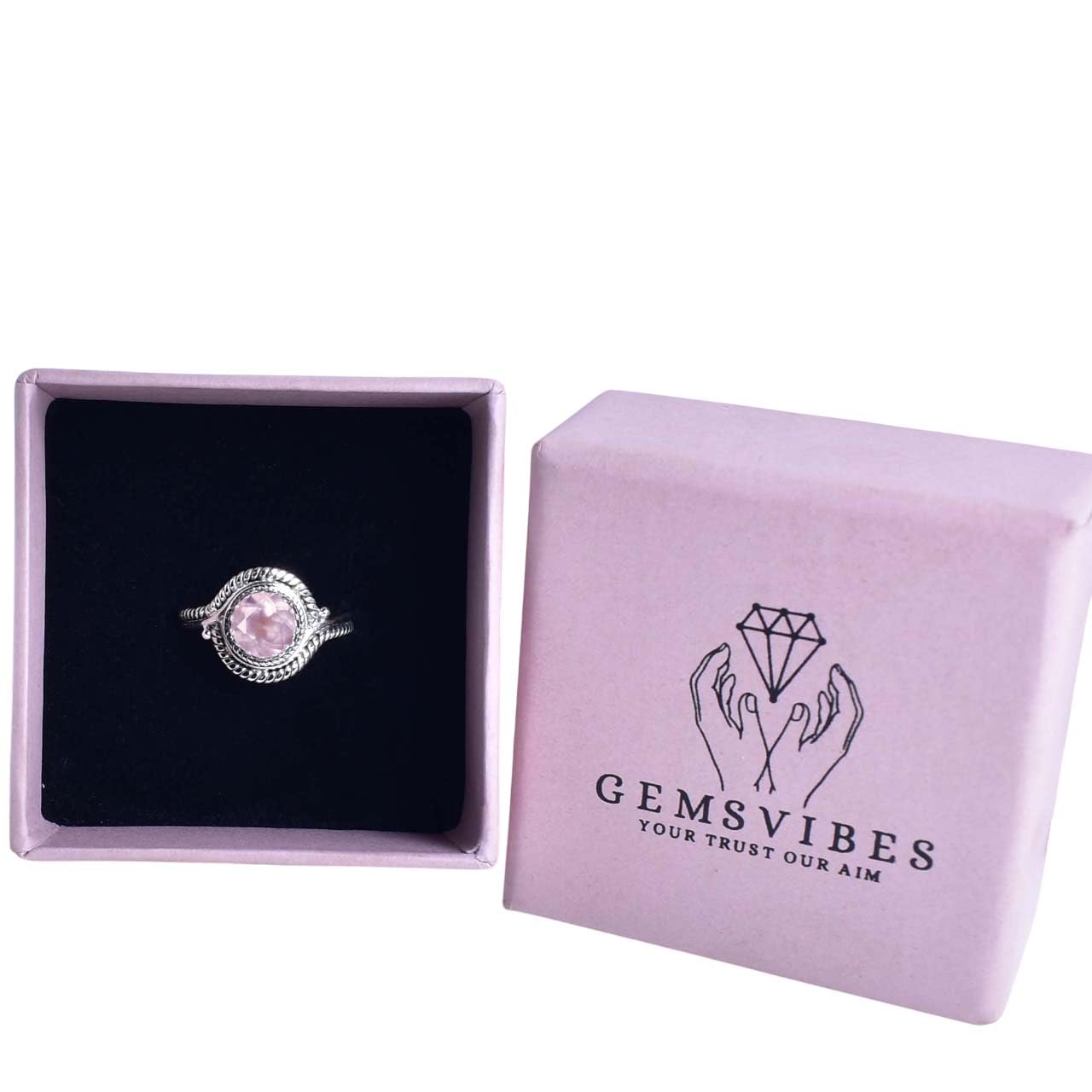 Anello in quarzo rosa Gems Vibes, in argento Sterling 925, fatto a mano, per donne, regalo per la festa di compleanno, anello d'amore con pietra preziosa di cristallo rosa, misura 10