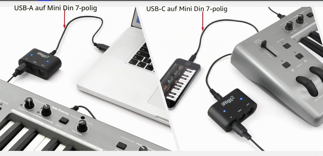 Youtang USB-C auf Mini-Din 7-poliger Stecker Kabel für IK Multimedia iRig-Serie, kompatibel mit HD, HD-A, Keys, I/O 25, I/O49, MIDI 2, Pro, Pro Duo, Pro Duo I/O, Pro I/O, Stream (USB-C auf Min Din, 10